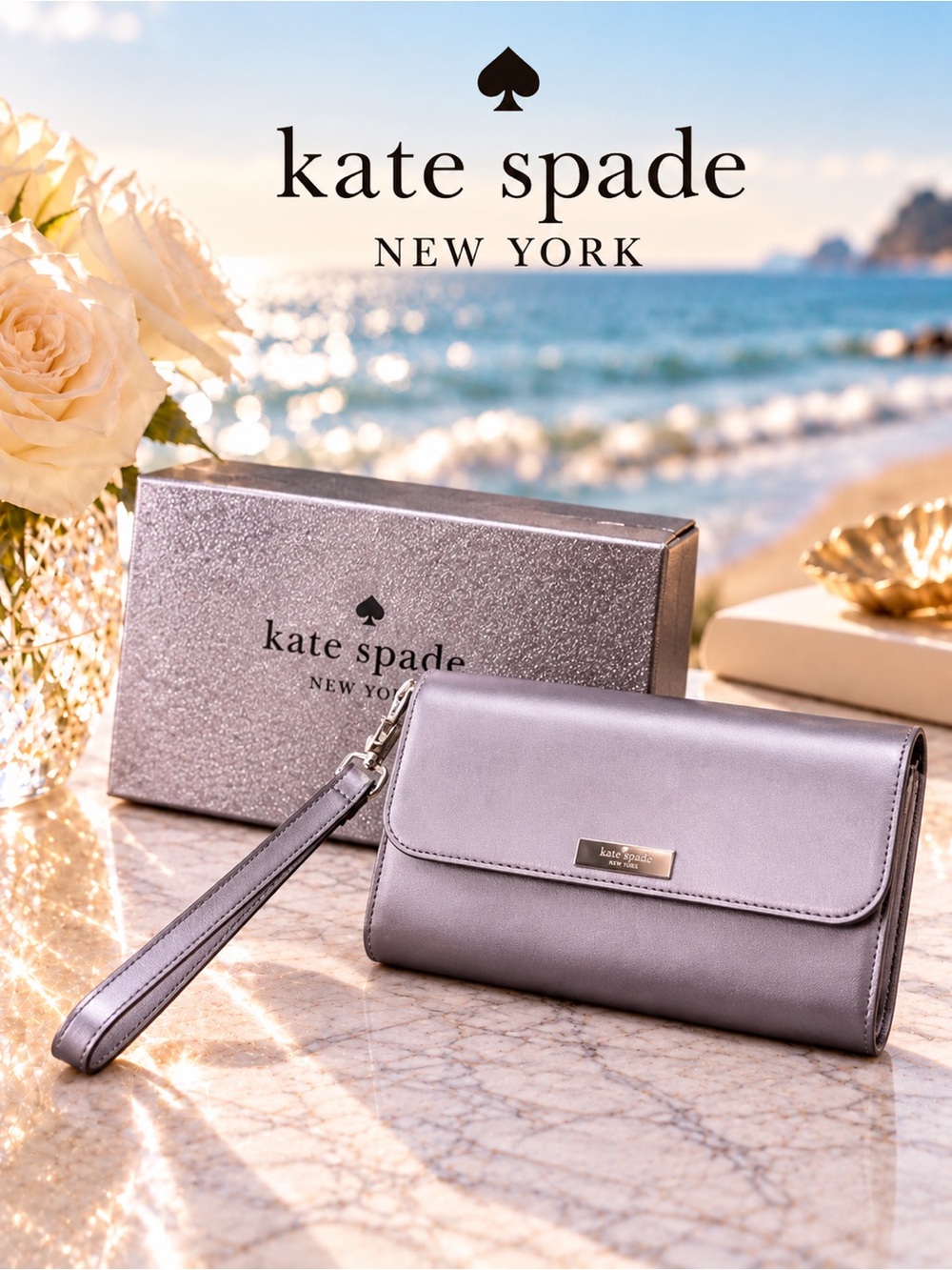 KATE SPADE KENSIE BOXED MEDIUM FLAP WRISTLET Candied Flower. Priced to sale NWT